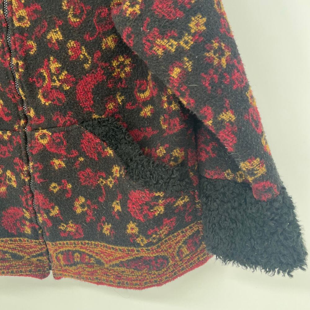 IVY Tapestry Full Zip Jacket Black Red Paisley Pockets Mock Neck Size Medium - Picture 6 of 11